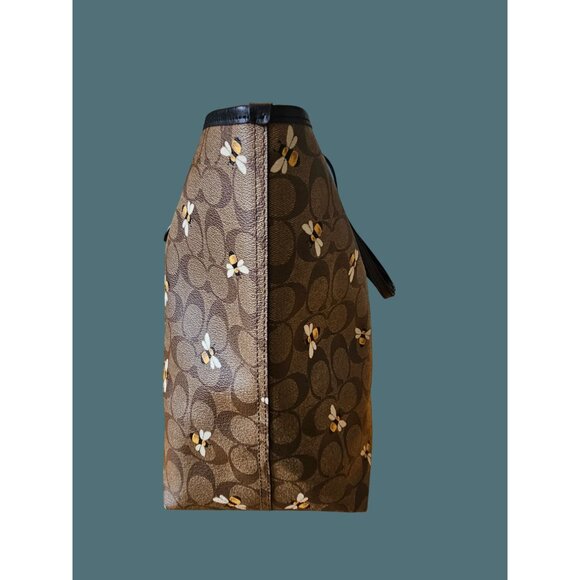 Coach City Tote Signature Canvas Bee Print Double Handle Shoulder Bag - Picture 3 of 16